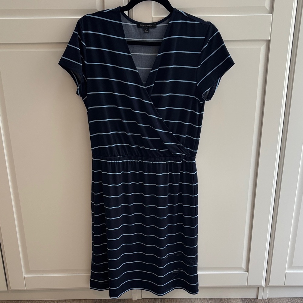 Banana Republic Navy and White Striped Midi Dress